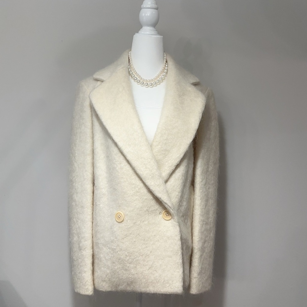 Elegant Cream Double-Breasted Women's Coat